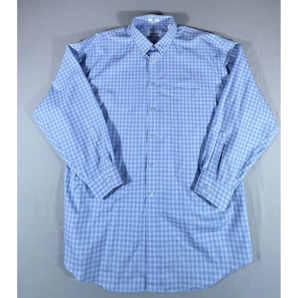 Joseph & Feiss Men's XXL Blue Check Non-Iron 100% Cotton Button Down Dress Shirt - Picture 7 of 9